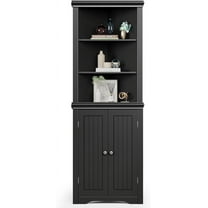 SLSRFD Corner Cabinet, Corner Bathroom Cabinet with 2 Doors and 3 Tier Shelves, Free Standing Corner Storage Cabinet for Bathroom, Living Room, Bedroom or Kitchen(Black)