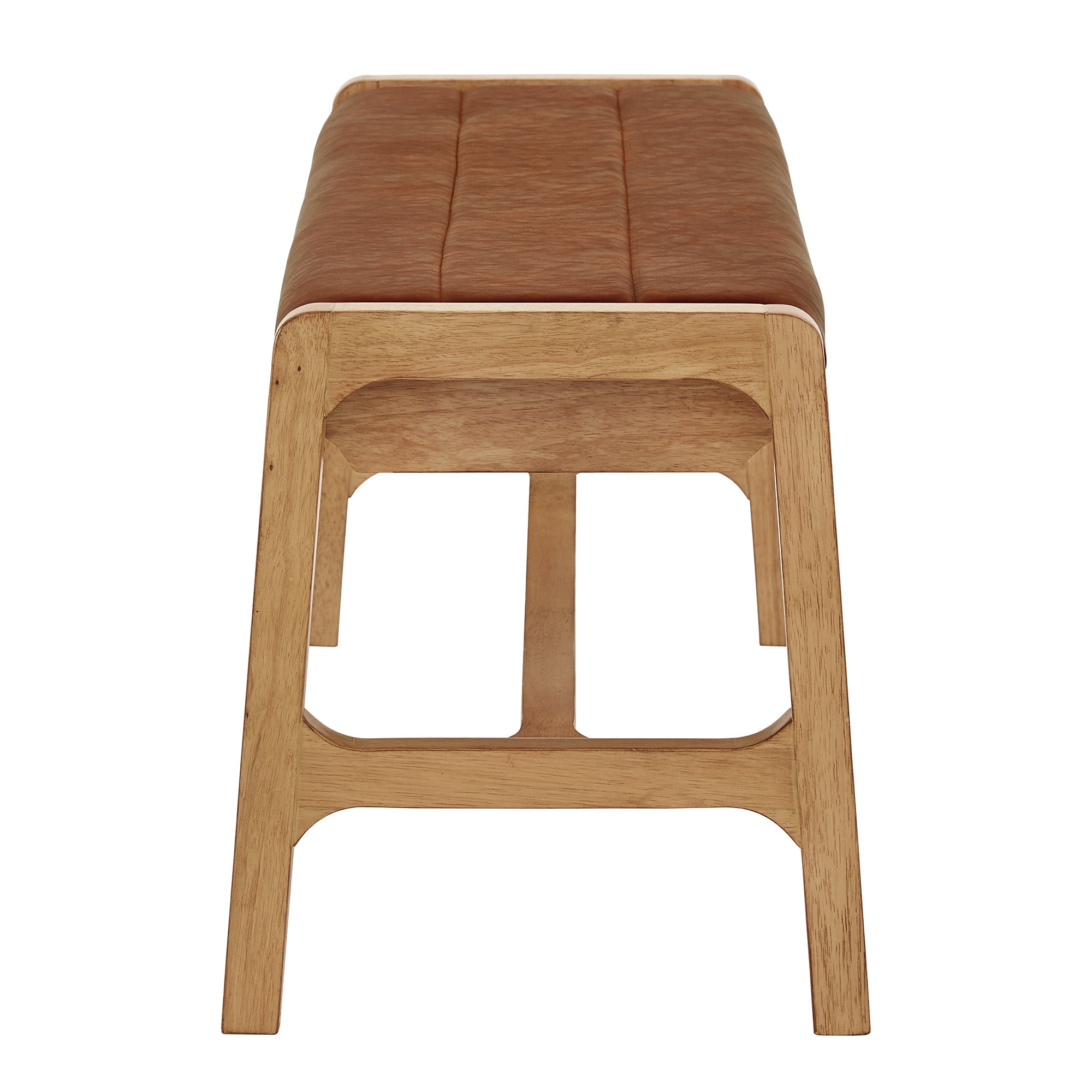 Weston Home Skovde Modern Scandinavian Light Oak Finish Bench, Caramel Faux Leather Cushion