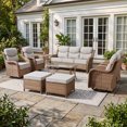 thumbnail image 3 of Jentlehouse 10 Pieces Outdoor Patio Furniture Set with 4 Swivel Rocking Chairs,Wicker Rattan Sofa Set Outdoor Sectional Conversation Set for Garden Lawn Balcony, 3 of 12