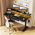 thumbnail image 2 of U Shaped Electric Standing Desk with Keyboard Tray, 55 Inch Height Adjustable Desk with Power Outlets & LED Lights, Sit Stand Table with Monitor Stand for Home, Office, Black, 2 of 7