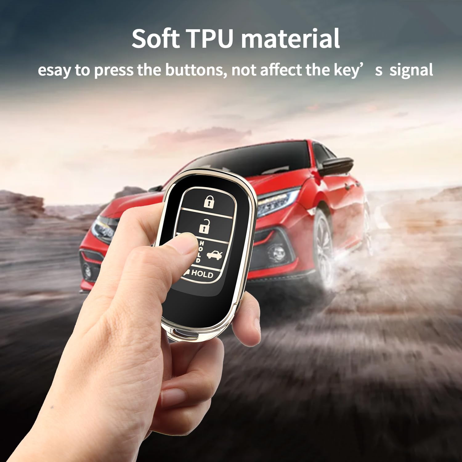 for Honda Key fob Cover, Soft TPU Car Key Case Protector with Leather Keychain Compatible with 2022 2023 2024 2025 Honda Accord Civic HR-V CR-V Pilot Odyssey smart Remote Key