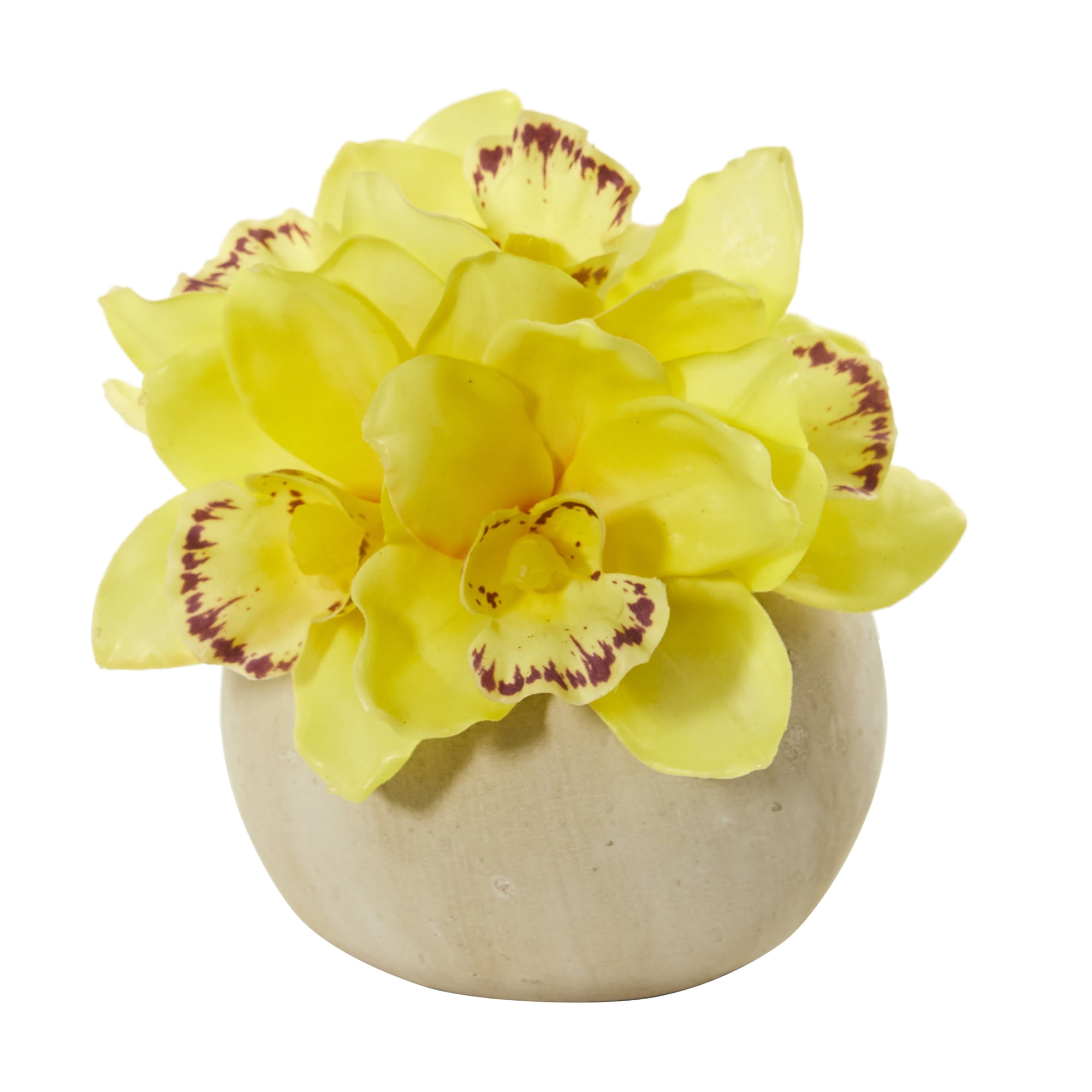 Cymbidium Orchid Artificial Arrangement In Stone VaseYellow