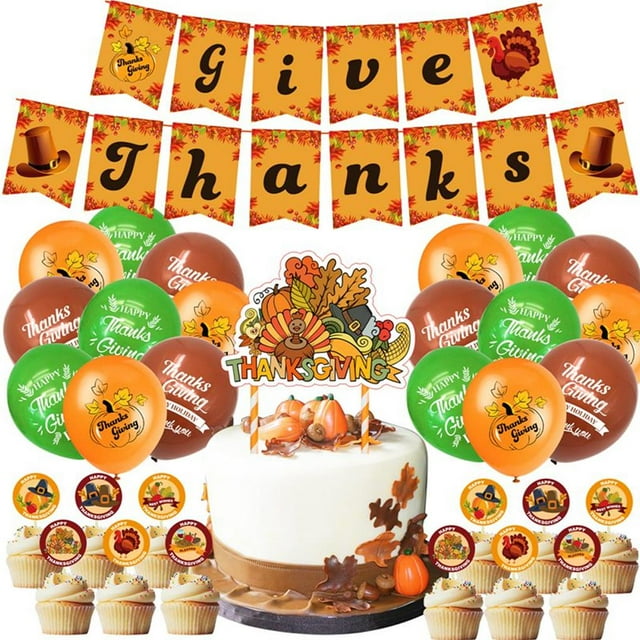 maskred 46pcs/set Décorations L'action de Grâce Bannière Cupcake et Gâteau Topper Ballons Automne Décoration de Fête pour L'action de Grâce