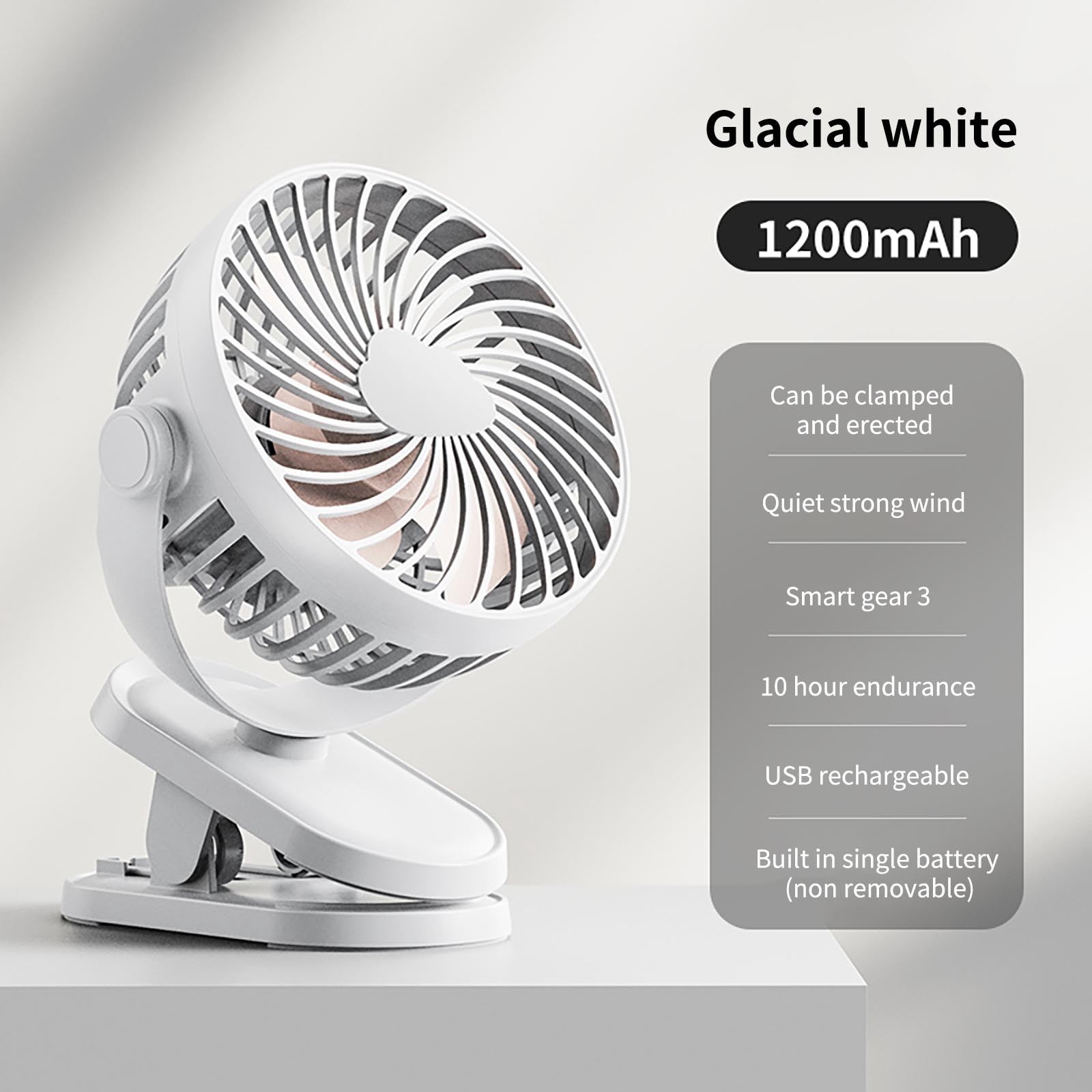 Portable Clip Fan Battery Operated, USB Rechargeable Mini Table Fan with Strong Airflow, 360°Rotation Ultra Quiet Personal Desk Fan for Home Office Bedroom Dorm Stroller Camping
