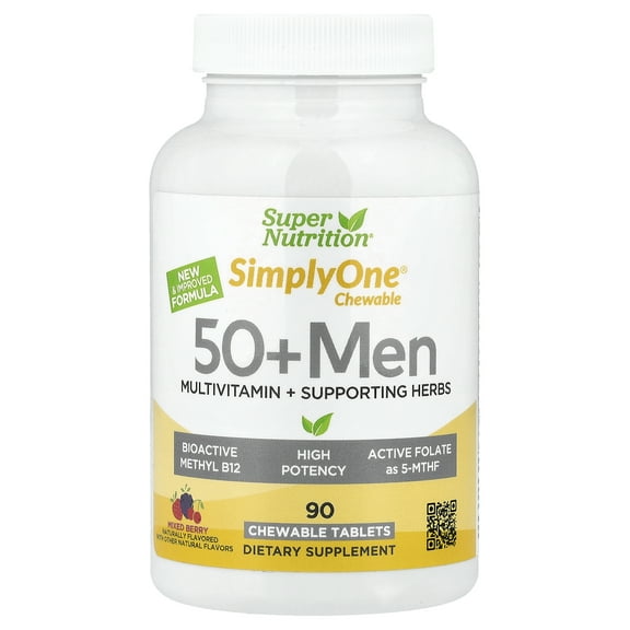 Super Nutrition SimplyOne® Chewable 50  Men Multivitamin   Supporting Herbs, Mixed Berry, 90 Chewable Tablets