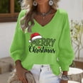 thumbnail image 1 of Leodye Haut de Noël pour Femmes Manches 3/4 Col en V Décontracté Imprimé Graphique Ample Vert m(m), 1 of 3