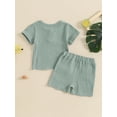 thumbnail image 4 of Musuos Toddler Boys Casual Summer Outfits 3 6 12 18 24M 3 T Patchwork Buttons Short Sleeve T-Shirts with Elastic Waist Shorts 2Pcs Clothes Set, 4 of 9