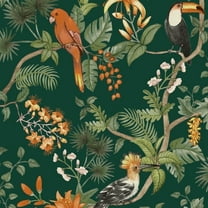 Tempaper Birds of Paradise Green Tropical Peel and Stick Wallpaper, 20.5" x 16.5'