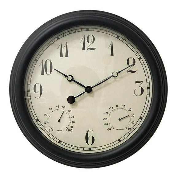 15 Inch Waterproof Clock With Thermometer And Hygrometer For Garden Use