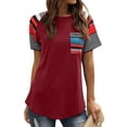 thumbnail image 3 of Camiseta de mujer Camiseta de manga corta con estampado de rayas Top Summer Causal T Shirt, Rojo, XXL Inevent AP001701-20, 3 of 7