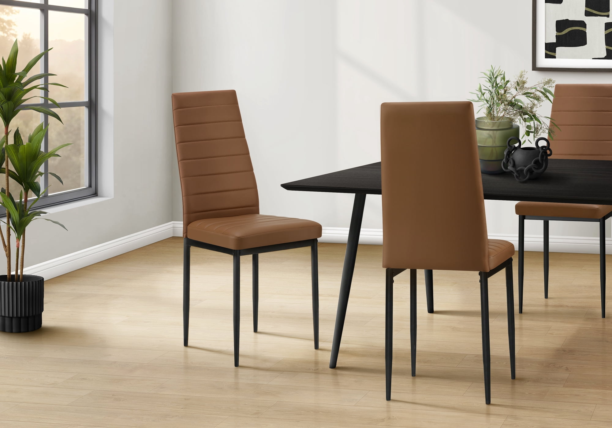 Monarch Specialties - I 1275 Dining Chair, 39" Height, Set Of 2, Side, Kitchen, Cognac Leather-Look