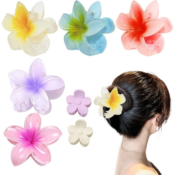 Pack Of 5 Bauhinia Flower Clips, Shark Clips For Back Up Hair, Hair Accessory Clips For Girls, Claw Barrettes For Thick Hair, With 2 Frosted Flower Clips
