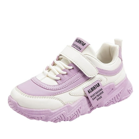 

CAICJ98 Toddler Sneakers Fashion All Seasons Children Sports Shoes Girls Flat Sole Thick Sole Non Slip Light Lace Up Hook Loop Shoes for Girls Purple