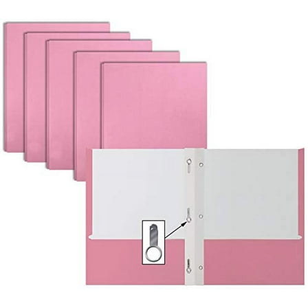 Pink Paper 2 Pocket Folders with Prongs, 50 Pack, by Better Office Products, Matte Texture, Letter Size Paper Folders, 50 Pack, with 3 Metal Prong Fastener Clips, Pink
