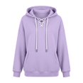 thumbnail image 3 of Women's Lace Up Hoodie, Long Sleeve Pullover Hooded Sweatshirt with Kangaroo Pocket for Casual Everyday Wear, 3 of 8