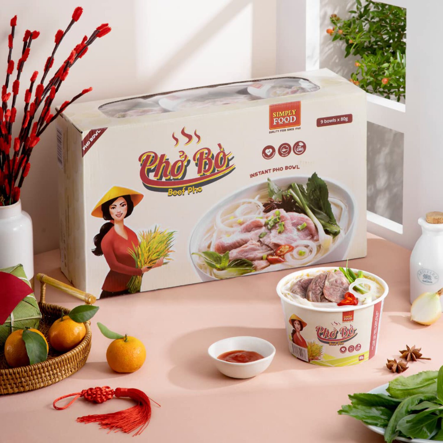 Beef Flavored Instant Pho Noodle Bowl - (Pack of 9)