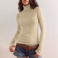 thumbnail image 2 of Hot Sale!Womens Solid Slim Basic Undershirts Long Sleeve High Neck Lightweight Blouse,X#02Patchwork_Beige,Large, 2 of 6