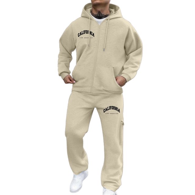 TINZ Ensemble pour Hommes à Imprimé, Chandail à Capuchon à Fermeture à Glissière et Pantalon de Jogging, Tenue Décontractée Confortable, Deux Pièces, Tenue Stylée de Mode Urbaine, Tenue d'Affaires pour Hommes, Tenues Habillées pour Hommes