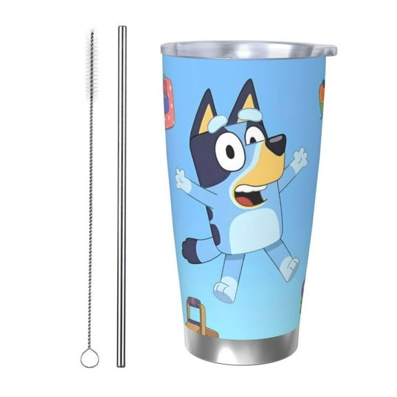 Johaoi Bluey Print 20oz Tumbler,Travel Coffee Mug Tumbler with Flip Lid Stainless Steel Water Bottle Gifts for Women Men Him Her-Straw Two-piece Set