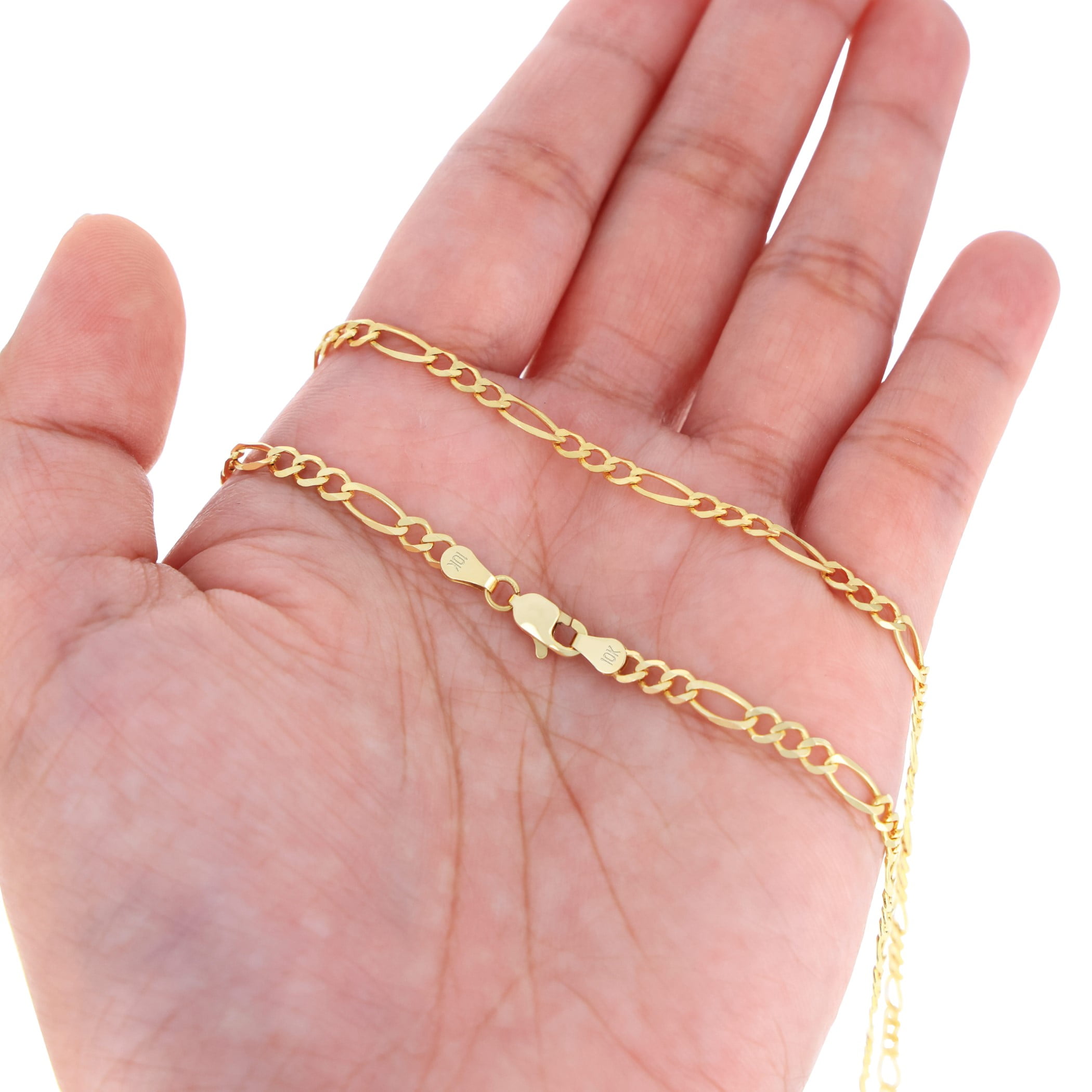 Nuragold 10k Real Yellow Gold Solid Figaro Link 3.5mm Chain Bracelet (7"-9") Italian Jewelry for Men & Women