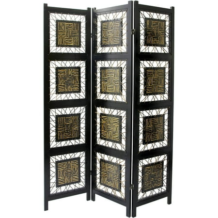 Oriental Furniture 6 Ft Tall Coco Twig Room Divider, Artwork, Southeast Asian, 3 panel, coco color