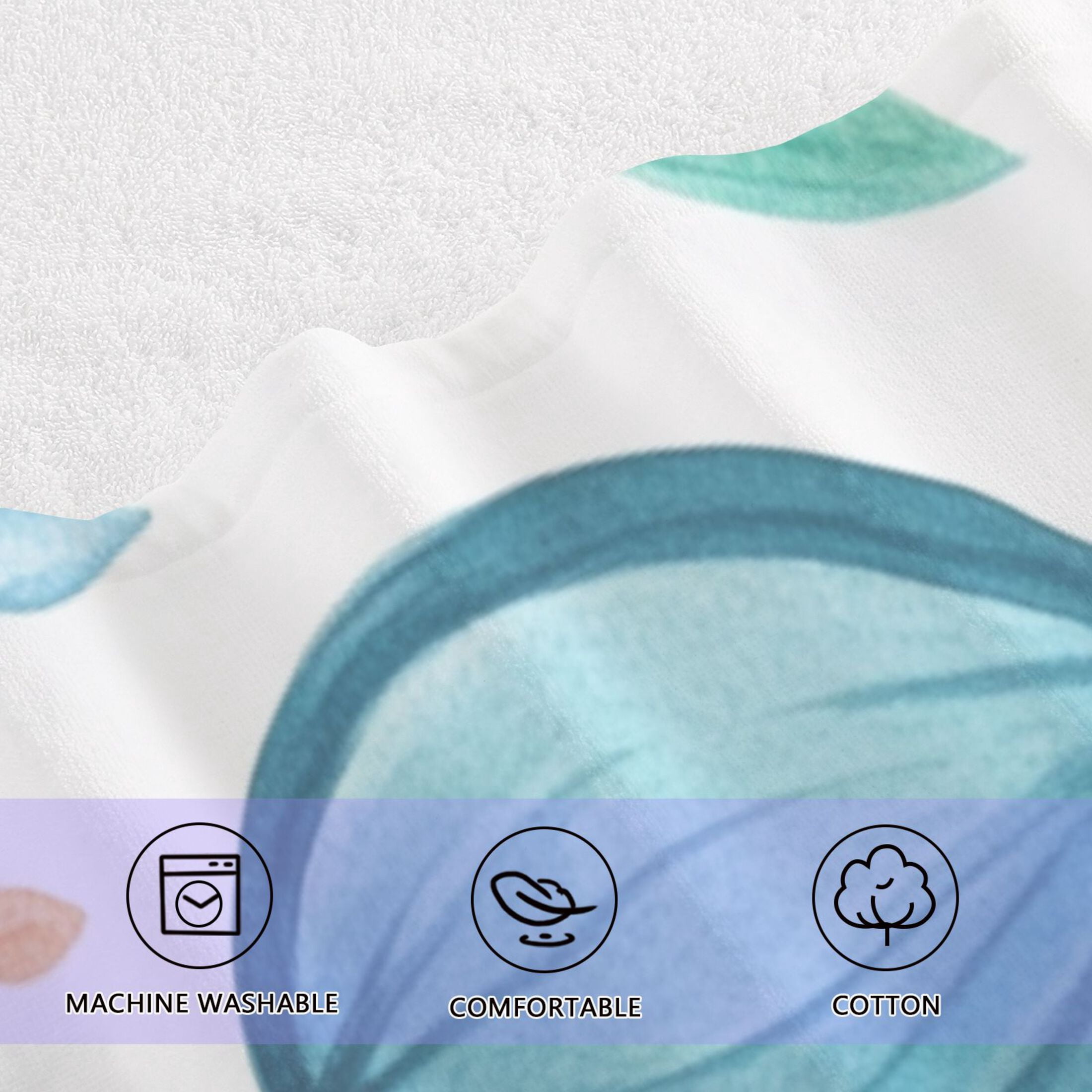 Teal Leaf Design 2 Piece Cotton Bath and Face Towel Set Soft and Absorbent, for Beach Pool Bathroom