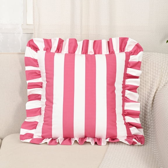 Striped Ruffle Throw Pillow Covers Square Boho Decorative Pillowcases Soft Cushion Cover Cases for Outdoor Indoor Sofa Bed Living Room Decor, 18"x18"