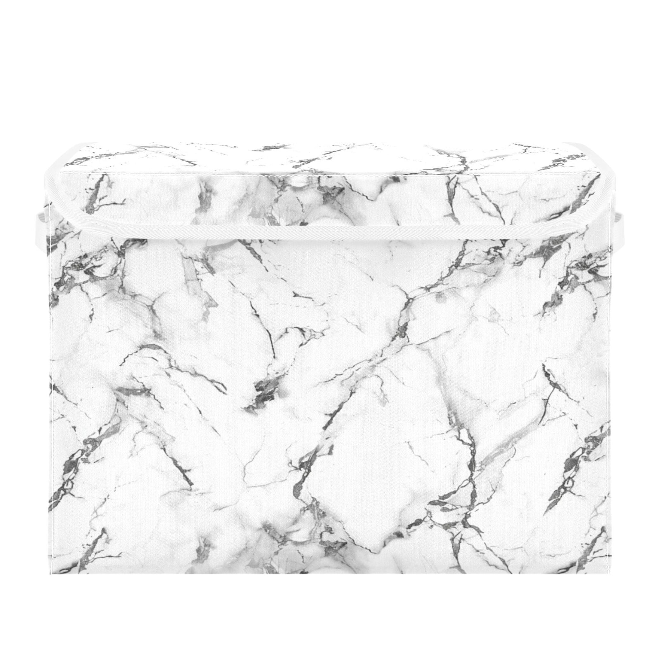 Ryvnso White Marble Large Lidded Foldable Storage Baskets Cubes Boxes Lids Bin for Home