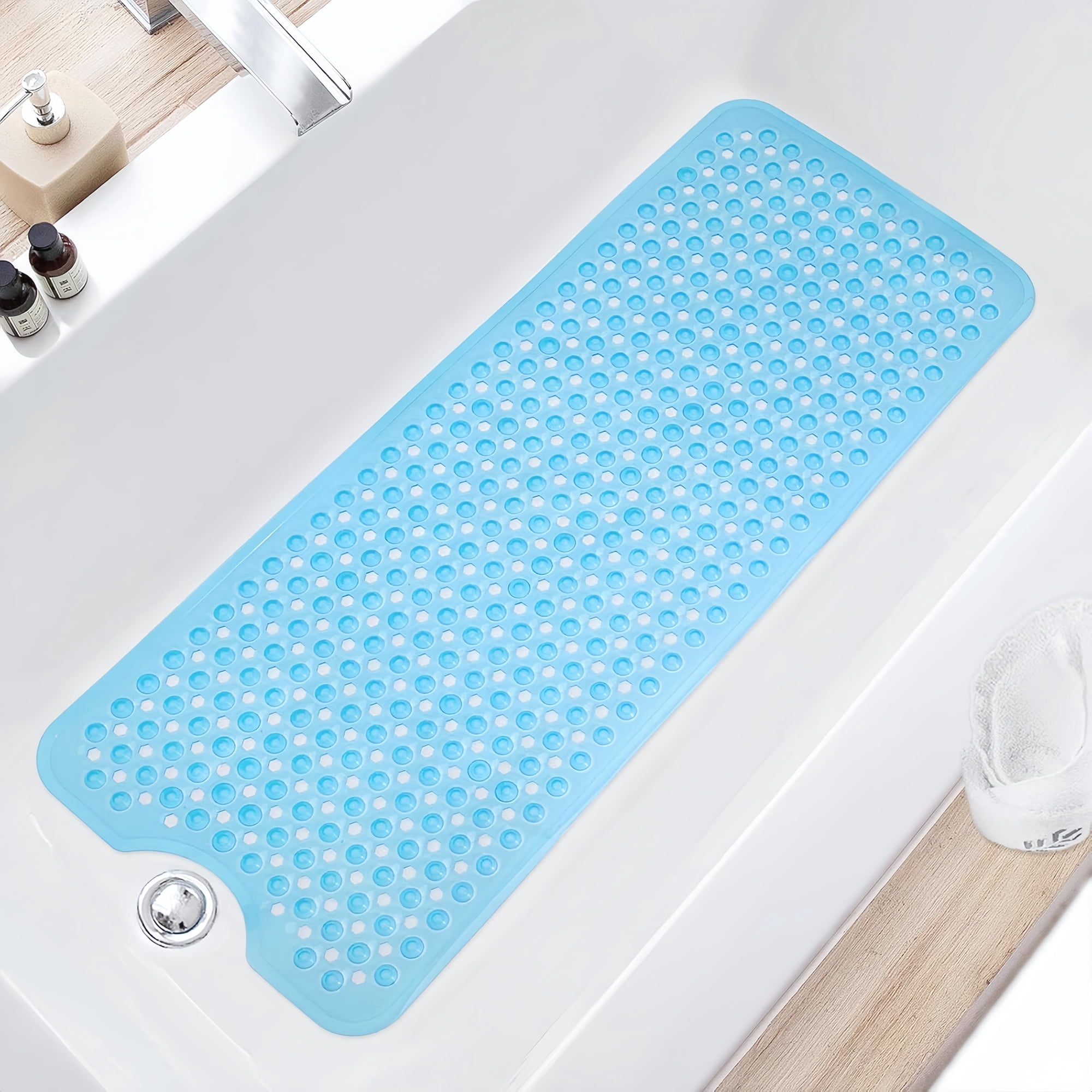 Bath Tub and Shower Mats, Non Slip 40 x 16 Inch Extra Large Bathtub Mat, Machine Washable Bathmat with Drain Holes, Suction Cups for Bathroom Floor
