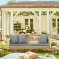 thumbnail image 5 of Homrest 3 Person Aluminum Wicker Porch Swing with Cup Holder and Cushions, Grey, 5 of 9