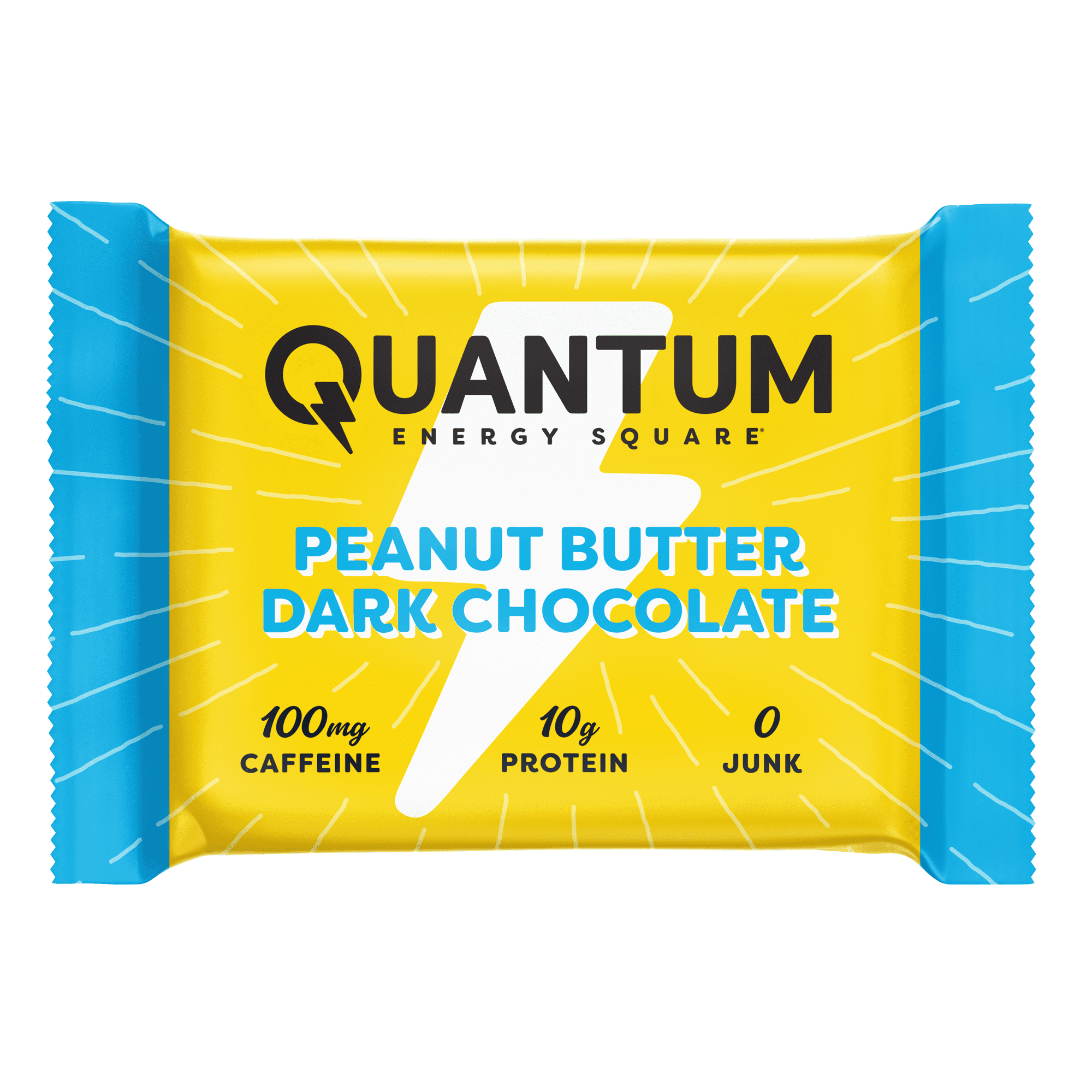 Quantum Energy Square: Energy Bar with Caffeine & 10g Protein. Delicious Healthy Snack On The Go. (Vegan, Gluten-free, Soy-free, Dairy-free). Flavor: Peanut Butter Dark Chocolate 8Pk