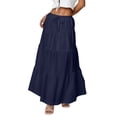 thumbnail image 4 of Maxi Skirts for Women Ruffle Pleated Tiered Smock High Waisted Drawstring Flowy Skirt Navy XL, 4 of 6