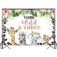 thumbnail image 3 of Fondo personalizado con tema de safari para fiesta de tercer cumpleaños, de 2,1 x 1,5 m, con estampado de leopardo y flores rosas, para pancarta de cumpleaños (2,1 x 1,5 m [82 x 60 pulgadas]), 3 of 6