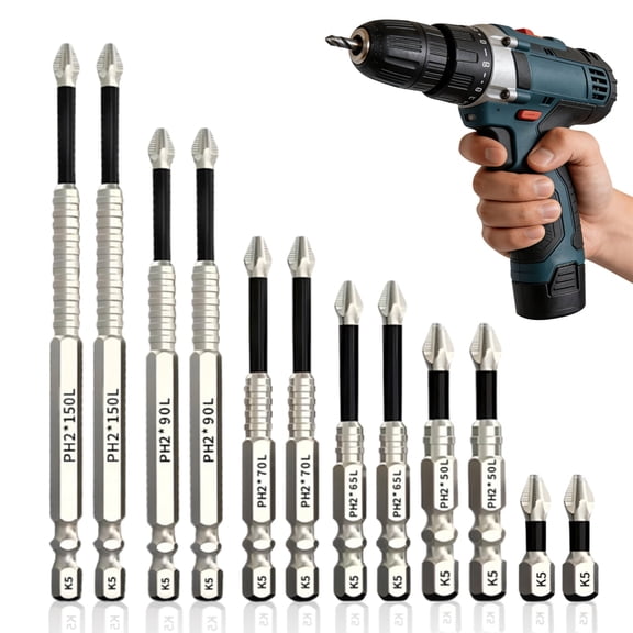 Eastrpupira 12 Pack High Magnetic Screwdriver Drill Bit Set, Magnetic Drill Bit Set for Drill (25 50 65 70 90 150mm)