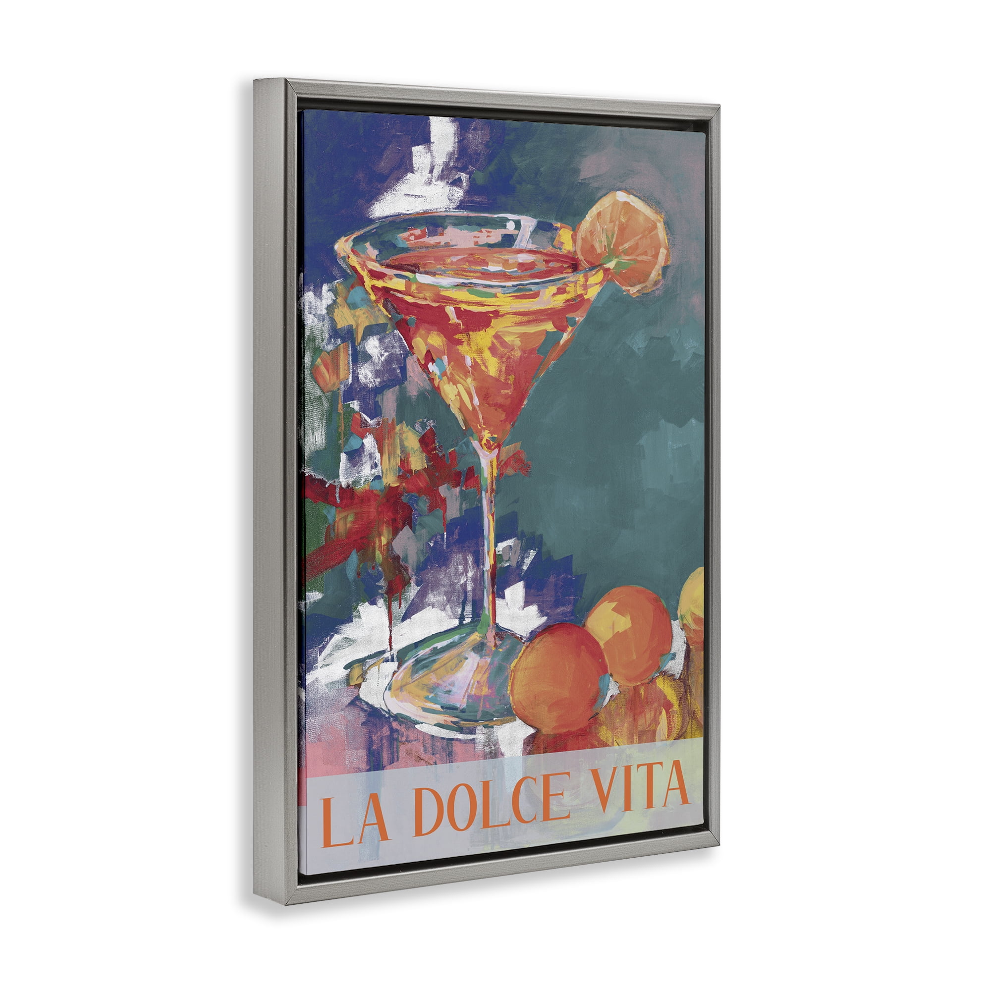 Stupell Industries Citrus Cocktail on Blue Gray Framed Floater Canvas Wall Art, design by Jane Slivka