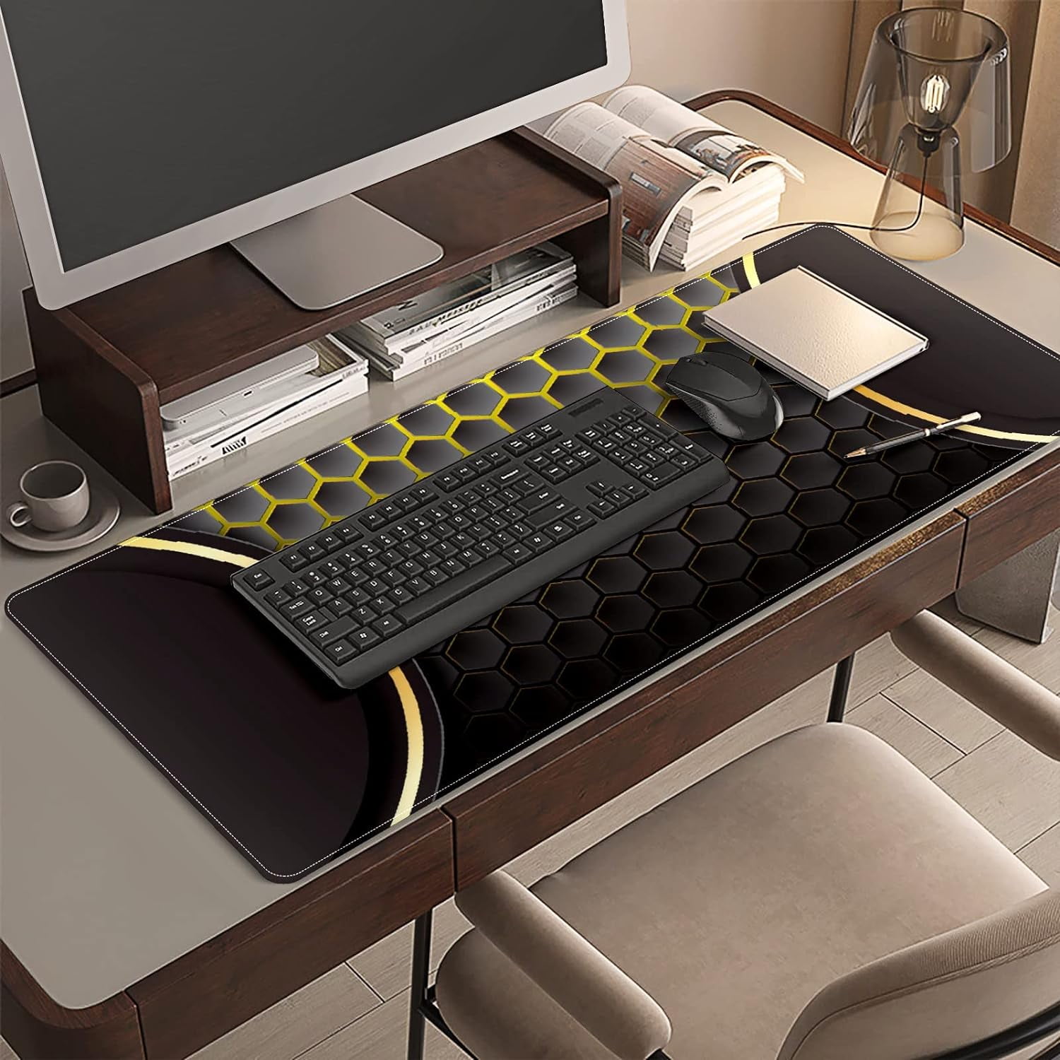 Metal Honeycomb Desk Mat, Desk Accessory, Cute Workspace, Trendy Workspace, Trendy, 35.4x15.7in Large Gaming Mouse Pad, Cute Desk Topper, Pretty Desk Pad
