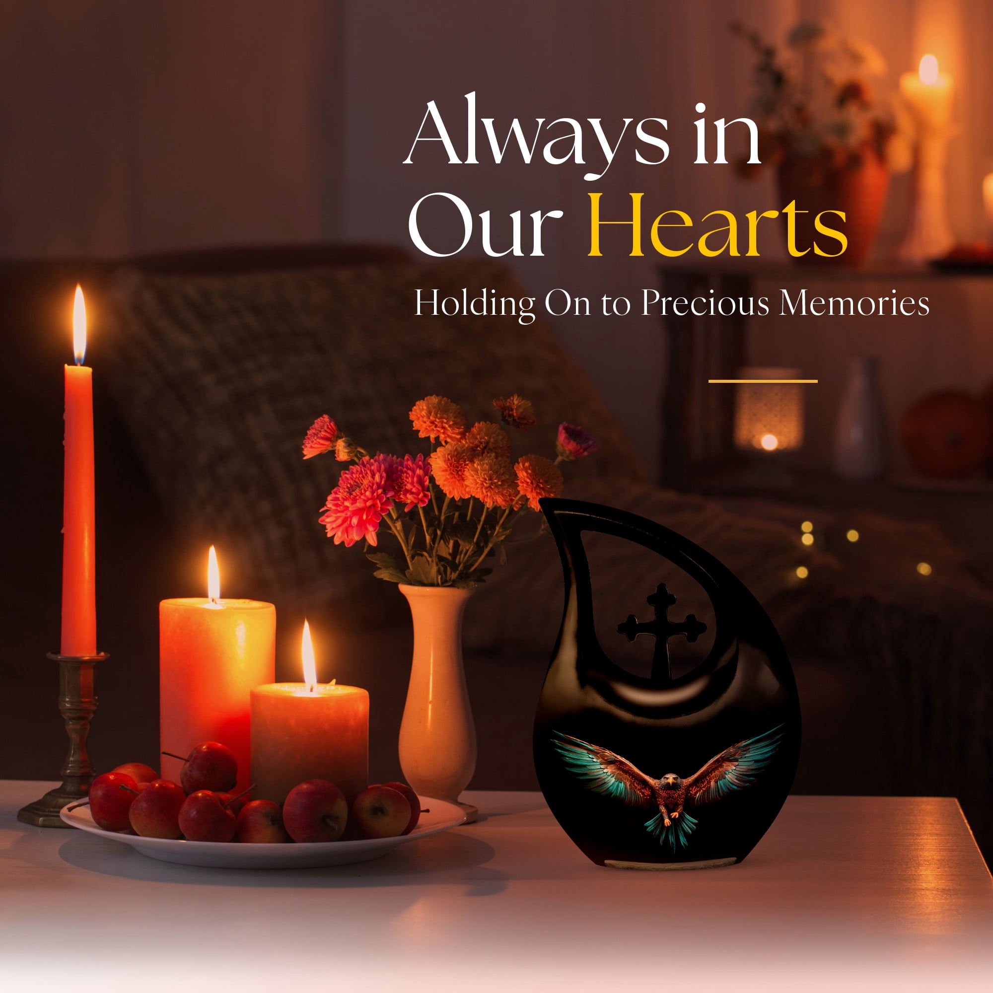 MUKTIVE Blue Eagle Cremation Urns for Men and Women - Large Cross Drop Funeral Urn for Grandmother & Grandfather - Urn for Human Ashes, Holds 180 Cubic - Memorial Gifts for Loss of Mom, 10 Inch
