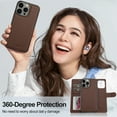 thumbnail image 3 of Detachable Wallet Case for iPhone 11, Card Slots Holder Premium PU Leather Magnetic Kickstand Shockproof Wrist Strap Removable Flip Protective Cover for iPhone 11, Brown, 3 of 12