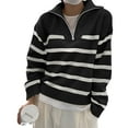 thumbnail image 2 of Women's Pullover Sweater Autumn Winter Casual Striped Lapel Style Half Zipper Comfortable Knit Top, 2 of 3