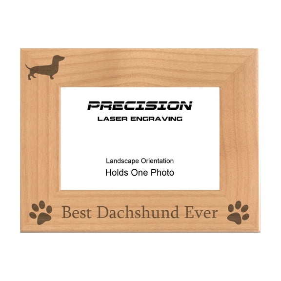 PrecisionNC Engraving Dog Pet Frames Best Dachshund Ever with Paw Prints Engraved Natural Wood Picture Frame 4x6 Landscape