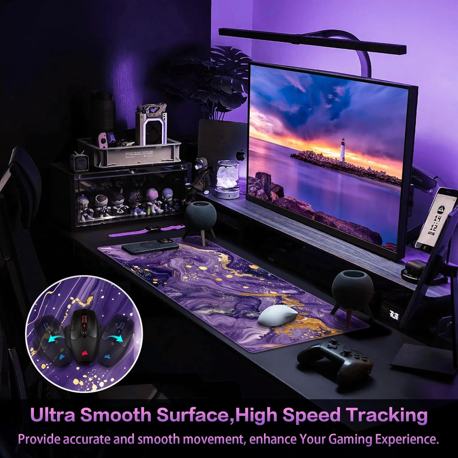 Gaming Mouse Pad, 31.5x15.7inch Large Extended Mousepad Big Computer Desk Mat for Keyboard and Mouse Full Desk Mouse Mat with Non-Slip & Rubber Base