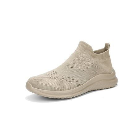 

UKAP Mens Sock Sneakers Mesh Walking Shoes Sport Athletic Shoe Non-Slip Trainers Men Flats Knit Upper Fashion Khaki 5.5