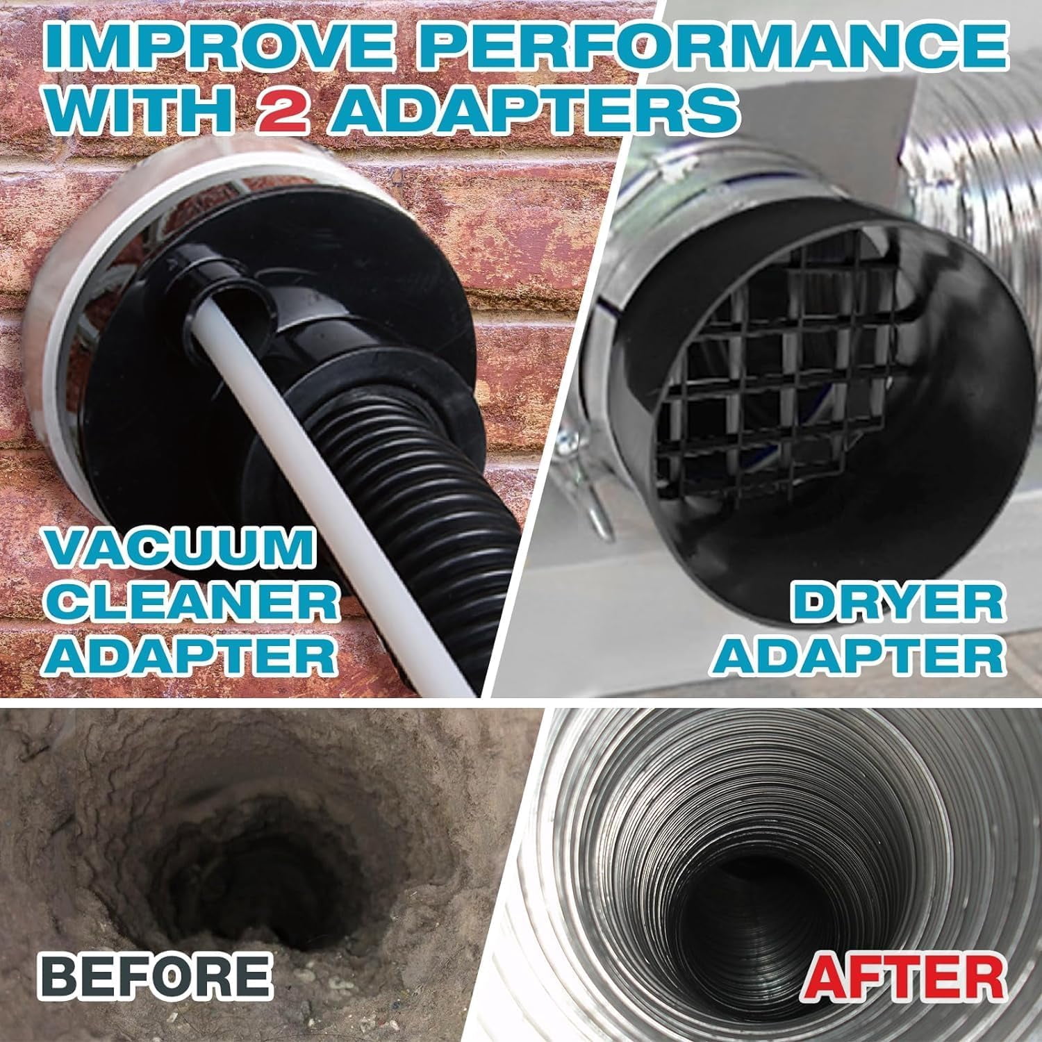 WarmHaven 47-Pieces 40-Feet Dryer Vent Cleaner Kit, Dryer Cleaning Tools, Include Omnidirectional Blue Dryer Lint Vacuum Attachment, Dryer Vent Brush, Universal Vacuum & Dryer Adapters