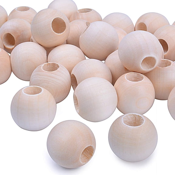Aylifu 50 Pieces 25mm Round Wooden Spacer Beads, Unfinished Natural Wood Beads Accessories for Diy Bracelet Crafts Jewelry Making