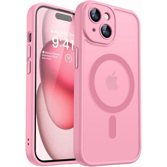 Magnetic Case for iPhone 15, Translucent Matte Shockproof Cover - Pink