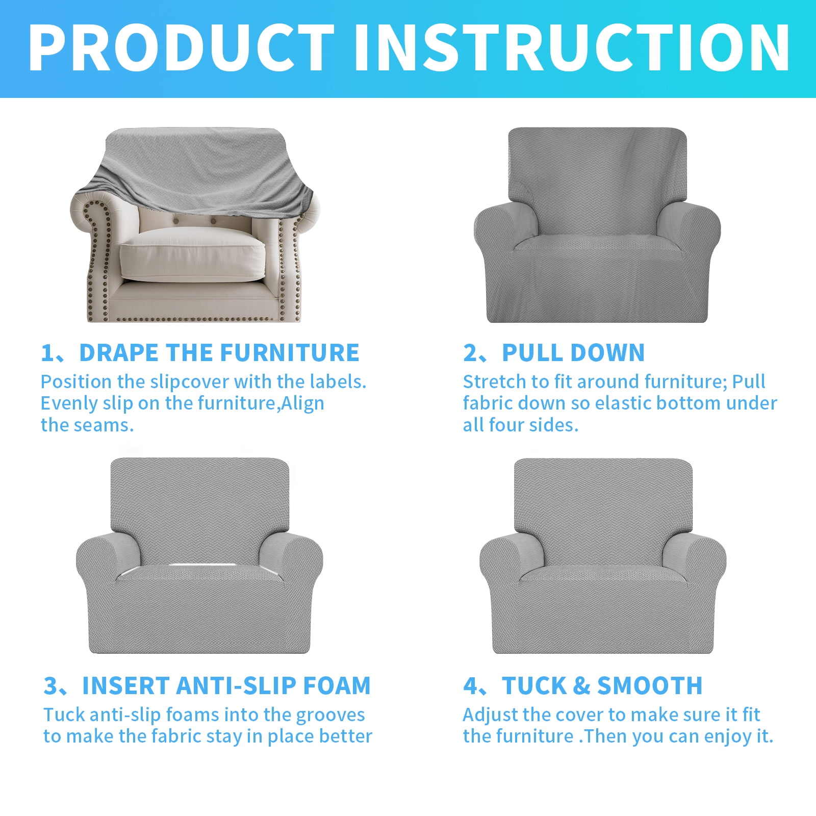 Stretch Single Sofa Slipcover 1 Piece Couch Sofa Cover (35.4"-55") Furniture Protector 1 Seater Sofa with Elastic Bottom for Kids,Pet Dog, Jacquard Pattern, Gray