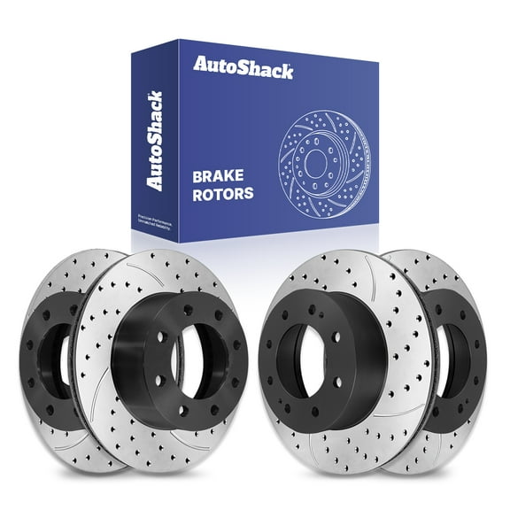 AutoShack Front Vented & Rear Vented Drilled & Slotted E-Coated Brake Rotors 4-PC Set Replacement for 2003-2017 Chevrolet Express 3500 2001-2010 Chevrolet Silverado 2500 HD ShadowGuard