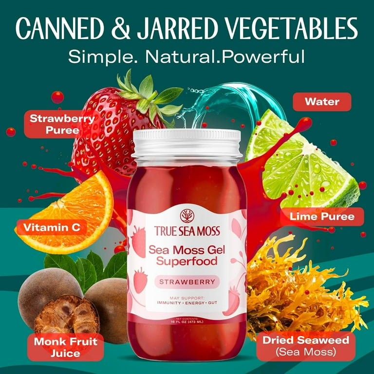 TrueSeaMoss Wildcrafted Irish Sea Moss Gel, Strawberry Flavor