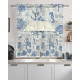 thumbnail image 2 of Blue Seashells Kitchen Curtains Swag Valance and Tier Curtains Set 24 Inch Length, Coastal Nautical Ocean Starfish Coral Rod Pocket Drape Panels Pair Swag Curtain for Bathroom/Cafe/Window, 2 of 6