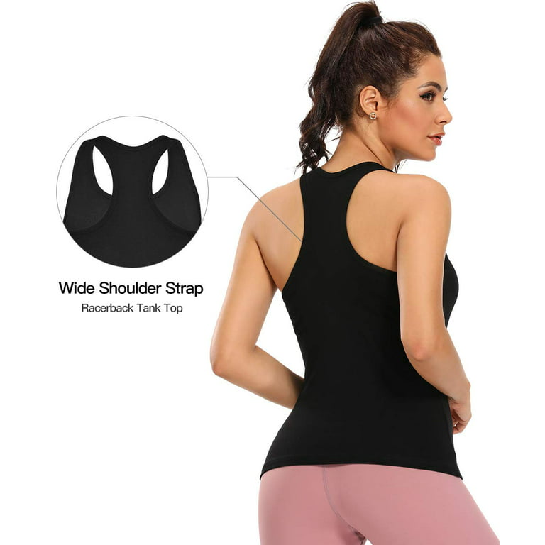 Anyfit Wear Racerback Workout Tank Tops With Shelf Bra for Women Basic  Athletic Tanks Yoga Undershirt Summer Sleeveless Exercise Tops Black S
